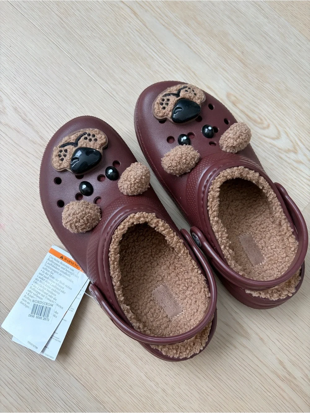 Kids' Classic Faux Shearling Lined Brown Bear Clog J3